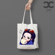 CISEL Tote Bag Tas Kanvas Resleting TEBAL One Piece Anime Kartun Jepang Lucu Imut Aesthetic Ukuran 3