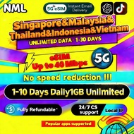 NML Singapore&Malaysia&Thailand&Indonesia&Vietnam eSIM 5G 1-10 Days Daily1GB High-Speed Unlimited Da