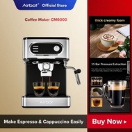 Airbot Coffee Machine CM6000 Expresso, Cappuccino, 15Bars Steam Milk Froth Coffee Grinder