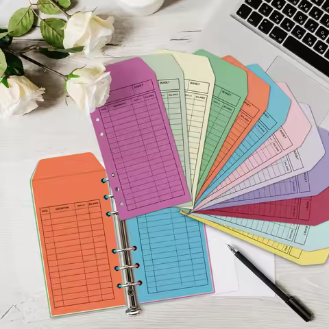 12Pcs Colorful Budget Sheets, 6-Hole Cash Envelope Inserts, Expense Tracker Pages for Binder