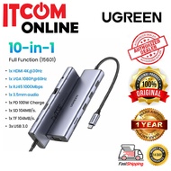 UGREEN 10 IN 1 USB-C TO 3-USB3.0/3.5MM/LAN/VGA/HDMI/CARD READER/PD100W ADAPTER DISPLAY (UG-CM498-156