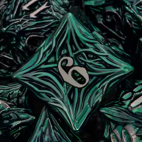 OGCOPHEN 7PCS D&D Metal tree Root Dnd Dungeon and Dragon Rolling Game Dice D and D D6 Green Polyhedr