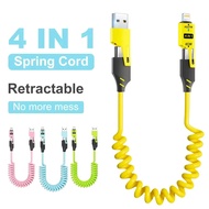 65W 4 in 1 Spring Short Data Cable 6A USB Type C Spring Telescopic Quick Charger Wire Spring USB Cab