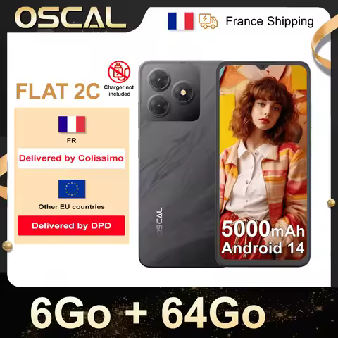 OSCL FLAT 2C [No EU charger] Smartphone 6GB(2+4) 64GB, 6.56"HD+ Screen, 5000mAh Battery, 13MP+8MP Ca
