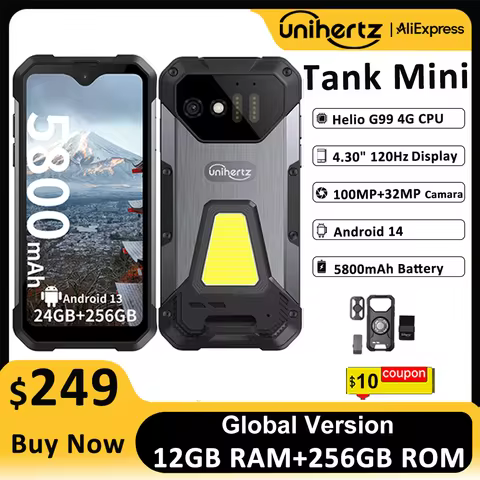 Unihertz 8849 Tank Mini Rugged Smartphone 4.3 Inch Display Android 13 Helio G99 Octa Core 5800mAh 10