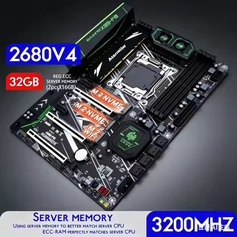 new X99 F8 X99 motherboard kit with Xeon E5 2680 V4 with 32GB 2*16 GB 3200 MHz DDR4 Reg ECC