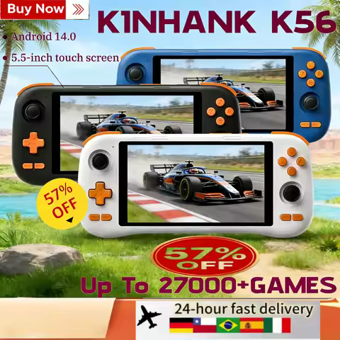 KINHANK K56 Handheld Game Console 50 Emulators 5.5'' Touch Screen for PSP/PS1/SS/DC Android14 5000mA