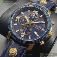 VERSUS VERSACE凡賽斯精品錶,編號：VV00165,46mm圓形寶藍精鋼錶殼寶藍色錶盤真皮皮革寶藍菱格紋錶帶