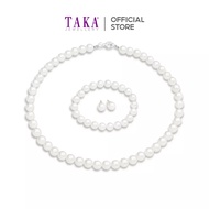 TAKA Jewellery Lustre Pearl Necklace / Bracelet / Earrings 3pc Set 925 Silver