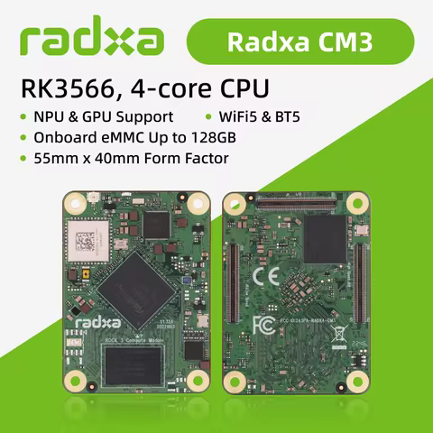 Radxa CM3 RK3566 4-core CPU Compute Module, GPU, NPU, 4K HDMI and 3x100-Pin B2B Connector, Single Bo