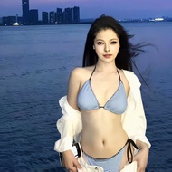 Korea sexy 3 point style bikini set latest chest gathered push up swimsuit women slim thin swimwear 