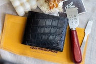 法國料鉛筆黑色手工鱷魚皮革銀包