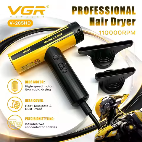 VGR V-285HD Leafless Hair Dryer 110000 RPM Brushless Direct Current Blow Dryer Negative Ion Hot and 