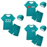 Kids Swimsuit 3pcs Squid Game Costume 222 Girl and Boys Swimwear Short Sleeve Swimming Swim Suit wit