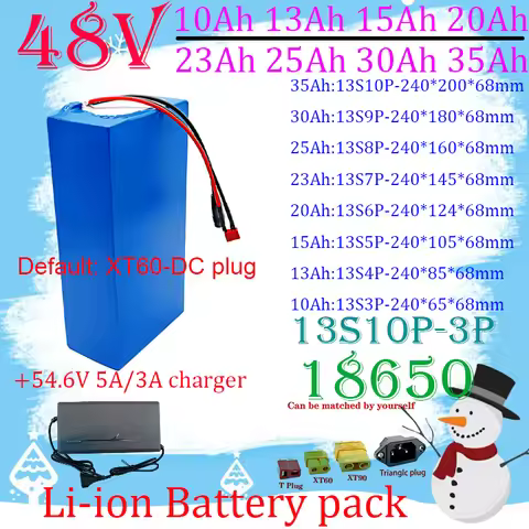 48V 10Ah 13Ah 15Ah 20Ah 23Ah 25Ah 30Ah 35Ah 18650 lithium battery pack with BMS electric tool scoote