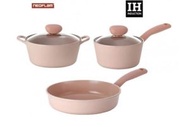 Neoflam - Sherbet 3件套裝 粉紅色 - 18cm 單柄煲, 22cm 雙耳鍋, 26cm 中式炒鑊 (適用於電磁爐)