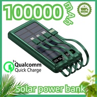 Solar Powerbank 100000mAh Built-in 4 Cables Original External Battery Solar Power Bank Solar LED Lig