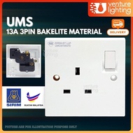 [1PC] SIRIM UMS 1213A 13A Bakelite Switch Socket 13A Switches Wall Switch Wall Socket Soket Dinding 3 pin socket