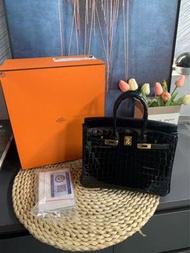 Hermes Birkin 25 黑色鱷魚皮 y 刻 100%真