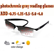 Photochromic Gray Progressive Multifocal Reading Glasses Business Men Full Frame Tr90 +0.75 +1 +1.25