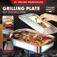 304 Stainless Steel Grill Fish Plate with Lid Non-Stick Multifunction BBQ Tray Grill Pan Pot Buffet 