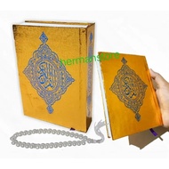 Al-Quran Package with A6 Gold Cover + 33 Pearl Prayer Beads (Random Color)