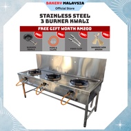 Stainless Steel 3 Burner Kwali Range/Dapur Gas 3 tungku Stove Range/Dapur Gas Stainless Steel/Dapur 