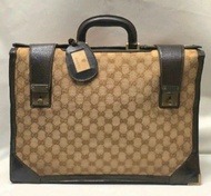 Vintage 80's GUCCI of FLORENCE "GG SIGNATURE" Leather / Canvas Briefcase / Satchel -ITALIA Attaché C