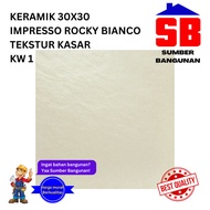 KERAMIK LANTAI 30X30 KASAR IMPRESSO ROCKY BIANCO CREAM 30 X 30 TERAS