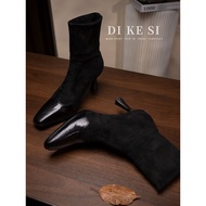 Dixie Short ยืดได้ รองเท้าบูทกํามะหยี่รองเท้าส้นสูงสําหรับคนมีรูปร่างเล็ก 7 ซม. รองเท้าบูท ฤดูหนาว ห