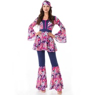 LY Women Vintage 60S 70S Hippie Cosplay Costume Disco Music Festival Jumpsuit Outfit Halloween Part