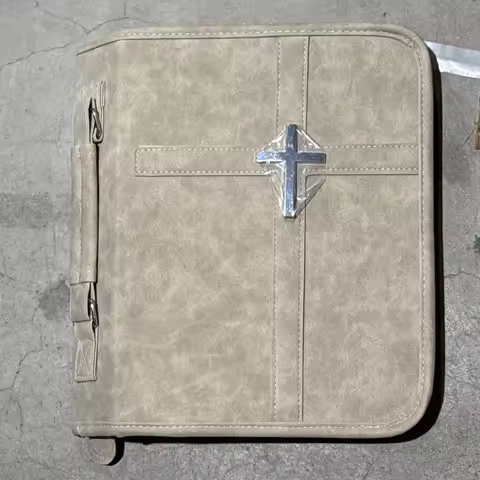 Cross-themed Vegan Leather Bible Cover Dust-proof with Phone Pocket Bible Carrying Case Scratch Resi