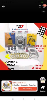 Paket  Blok seher Bore up Jupiter z Vega r New 5525 mm (130cc) terdiri 11 item jenis barang.buat mot