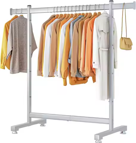 Heavy Duty Portable Clothes Rack, 300LBS Capacity, 45x15x66 Inches, Silver Finish