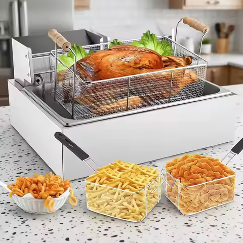 3400W Electric Countertop Air Fryer with 3 Baskets, 22L/23.25Qt Stainless Steel Oil Air Fryer with T