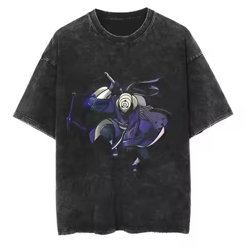 Naruto Obito Uchiha T Shirt Mask Vintage Acid Wash Streetwear Oversized Retro Anime Graphic Cotton M