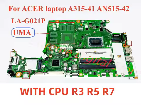 For ACER laptop A315-41 AN515-42 laptop motherboard LA-G021P with CPU R3-2200 R5-2500 R7-2700 UMA 10