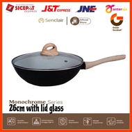Senclair monochrome wok pan 26cm + glass lid smwg26