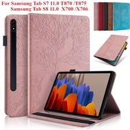 For Samsung Galaxy Tab S8 S7 11.0 inch SM-X700 SM-X706 SM-T870 SM-T875 3D Tree Embossed Pocket Pen Holder Stand Card slo