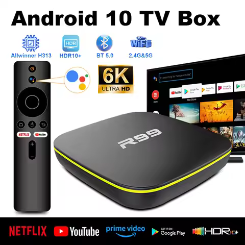 R99 Android Smart TV Box Dual Wifi 2.4G/5G Streaming Media Player with Google Bluetooth 5.0 Voice Re