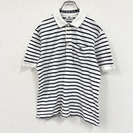 LACOSTE短袖 polo 衫，單 logo，條紋圖案，白色，4 碼，古著。