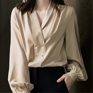 Station 2025 Early Spring Round Neck Ladies Design Niche Shirt Top All-Match Double-Breasted 1Y09