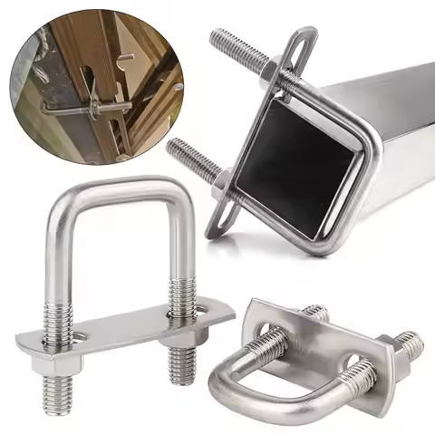 2Sets Durable Iron Square Clamp Right Angle U-bolt Screw Pipe U-clamp With Baffle M6 Squa Bolt