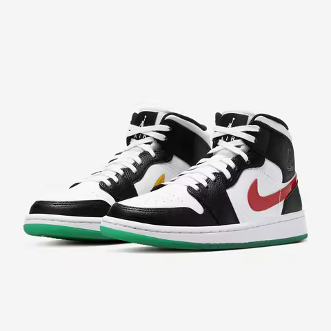 Nike Authentic Air Jordan 1 Mid AJ1 Black Pink Qiao 1 Women's Watermelon Red Basketball Shoes BQ6472