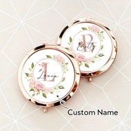 1pc Personalized Initial Floral Design Makeup Mirror，High Quality Metal Electroplated Makeup Mirror，