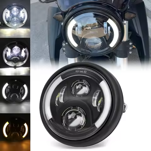 Universal 7" Led Motorcycle Headlight DRL H4 Headlamp For Honda Yamaha Suzuki Victory Kawasaki 7.5 I