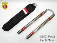Double Stick Ruyung Nunchaku Besi Stainless Sarung Holster Militer