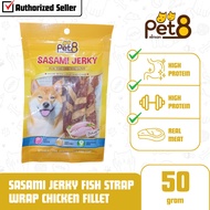 Pet8 Sasami Jerky Dog Snack Treats Fish Strap Wrap Chicken Fillet Dog Snack 50gr
