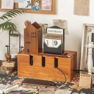 Solid Wood Storage Box Desktop Power Cord Socket Storage Arrangement Hub Socket Block Multi-Function