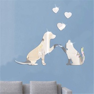 Acrylic Wall Stickers Cartoon Cat Dog Mirror Decoration Self-Adhesive Background Wall Mirror Living Room Bedroom Decoration Painting